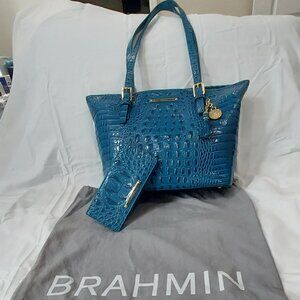 SET –  Brahmin Medium Asher Melbourne TEAL Color Tote and Ady Wallet